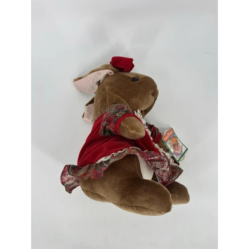 1985 Vtg Velveteen Rabbit Plush Rabbit Red Velvet Christmas Dress Bow Tags EUC